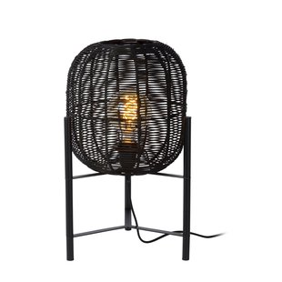 Scandinavian tripod table lamp with black wicker cage E27