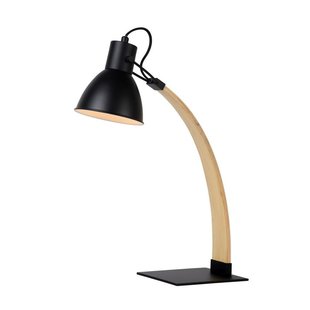 Lampe de bureau courbe scandinave noire et bois E27