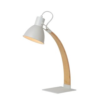 Lámpara de escritorio escandinava blanca con madera curvada E27