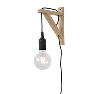 Eenvoudige zwarte met hout wandlamp E27