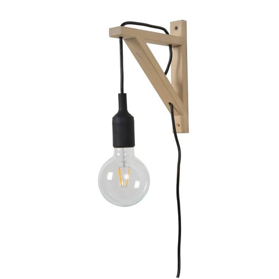 Aplique simple negro con madera E27