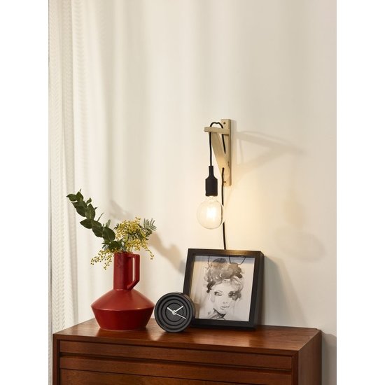 Eenvoudige zwarte met hout wandlamp E27