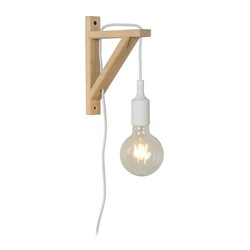 Eenvoudige witte met hout wandlamp E27