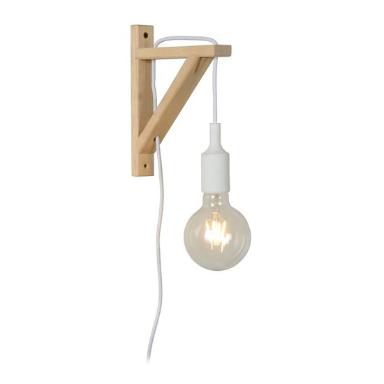 Eenvoudige witte met hout wandlamp E27