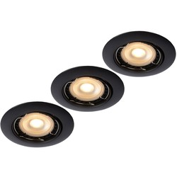 3 spots rond zwart inbouwspot 81mm incl dimbare GU10 3x5W 3000K