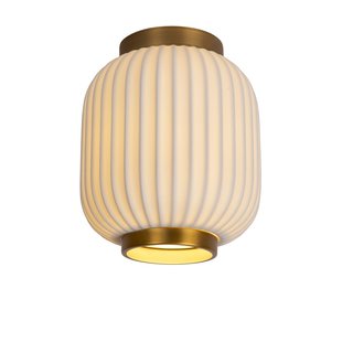 White/brass ribbed ceiling lamp 19.5 cm E27 white