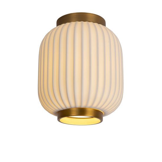 White/brass ribbed ceiling lamp 19.5 cm E27 white