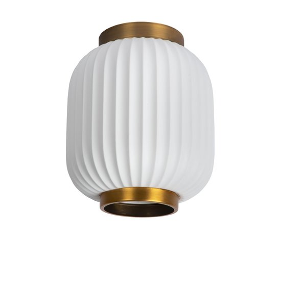 Weiß/Messing geriffelte Deckenlampe 19,5 cm E27 weiß