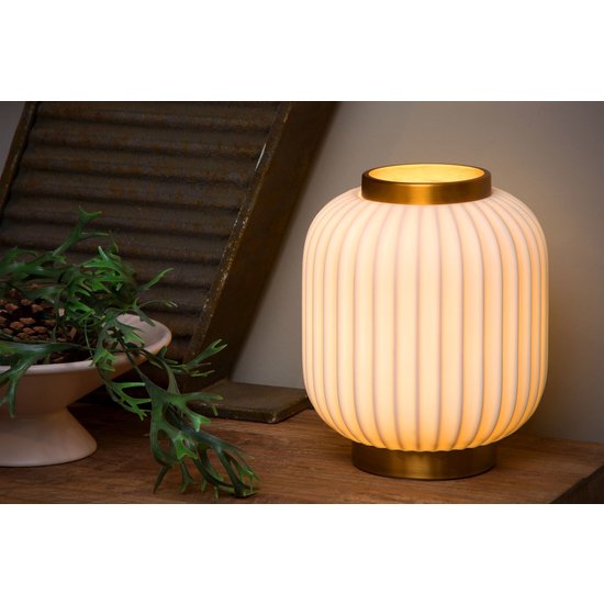Weiß/Messing gerippte niedrige Tischlampe 19,7 cm E14