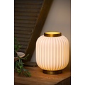 White/brass ribbed low table lamp 19.7 cm E14