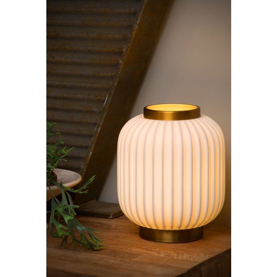 Lámpara de sobremesa baja blanca/latón acanalada 19,7 cm E14