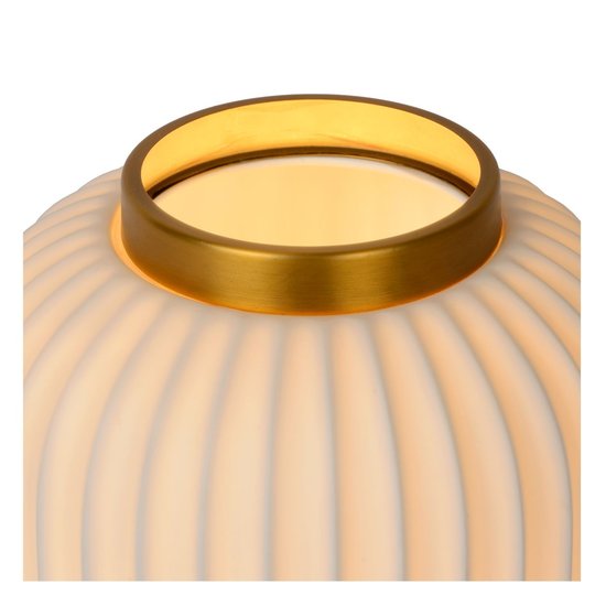 White/brass ribbed low table lamp 19.7 cm E14