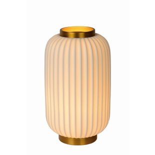 White/brass ribbed high table lamp 19.7 cm E14