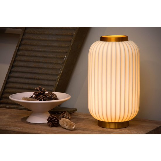 Gerippte Stehtischlampe aus Weiß/Messing, 19,7 cm, E14