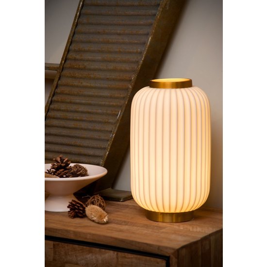 White/brass ribbed high table lamp 19.7 cm E14