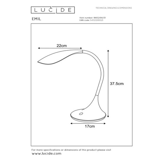 Elegant curved white desk lamp 6W dimmable 3000K