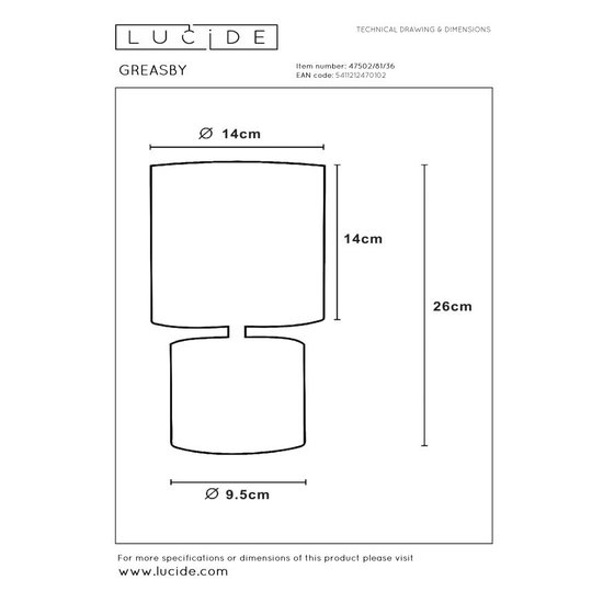 Steingraue Tischlampe 14 cm mit Schirm E14
