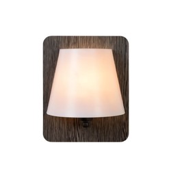 Aplique E14 de madera agrisada con pantalla blanca