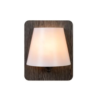 Aplique E14 de madera agrisada con pantalla blanca