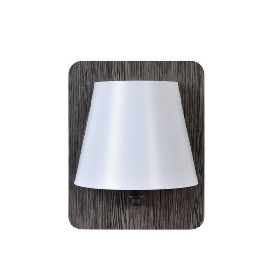 Aplique E14 de madera agrisada con pantalla blanca