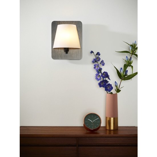 Grayed wooden wall lamp E14 with white shade