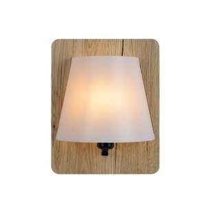 Light wooden wall lamp E14 with white shade