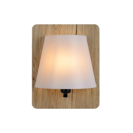 Helle Wandlampe aus Holz E14 mit weißem Schirm
