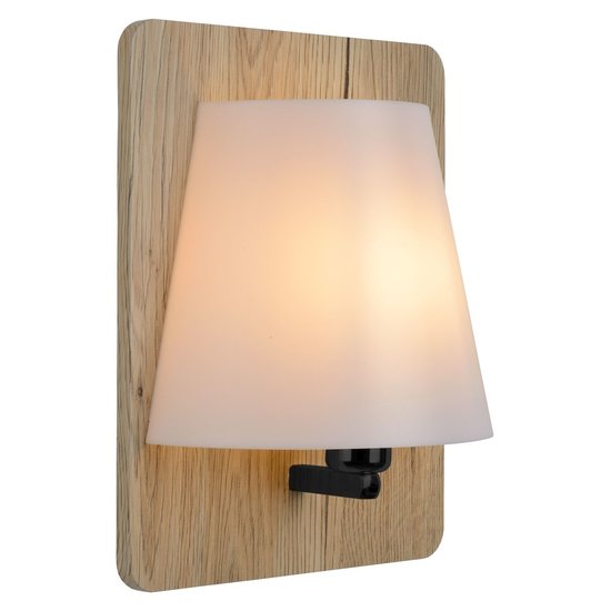 Helle Wandlampe aus Holz E14 mit weißem Schirm