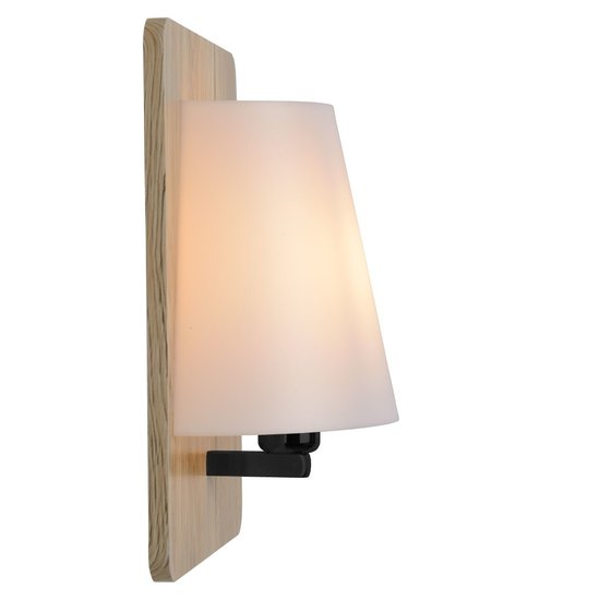 Helle Wandlampe aus Holz E14 mit weißem Schirm