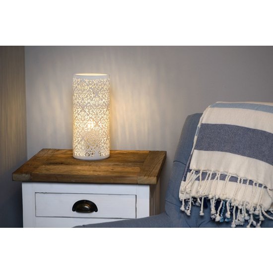 Oriental narrow white round table lamp 12 cm E14
