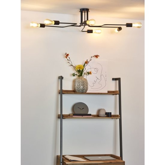 Plafondlamp met 6 armen E27 zwart
