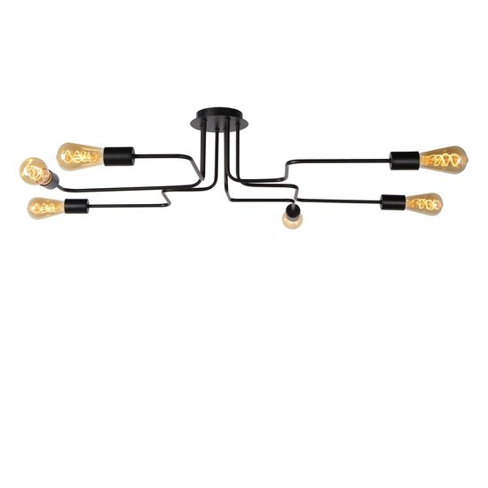 Plafondlamp met 6 armen E27 zwart