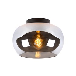 Verre fumé avec plafonnier noir diamètre 30,5 cm E27