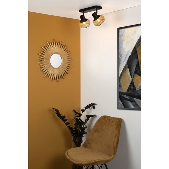 Opvallende zwart en messing plafondspot 2xE14