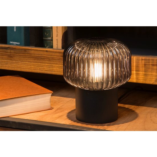 Table lamp spherical shape ribbed E14 black
