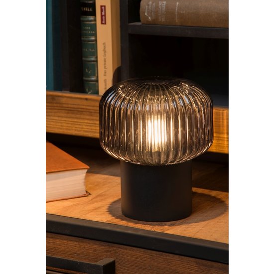 Table lamp spherical shape ribbed E14 black