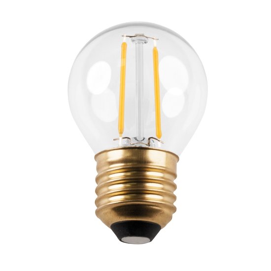 Fantasia LED kogellamp E14 G45 4W, helder glas met kooldraadeffect, 2700K warm wit licht, dimbaar