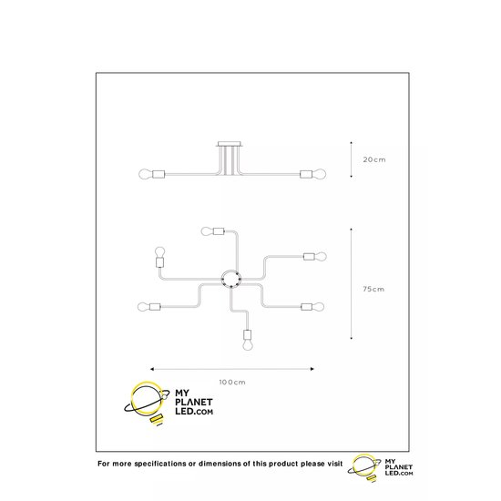 Ceiling lamp with 6 arms E27 black