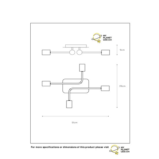 Plafondlamp met 4 armen E27 zwart
