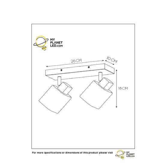 Plafondspot 2xE14 zwart met gerookt glas