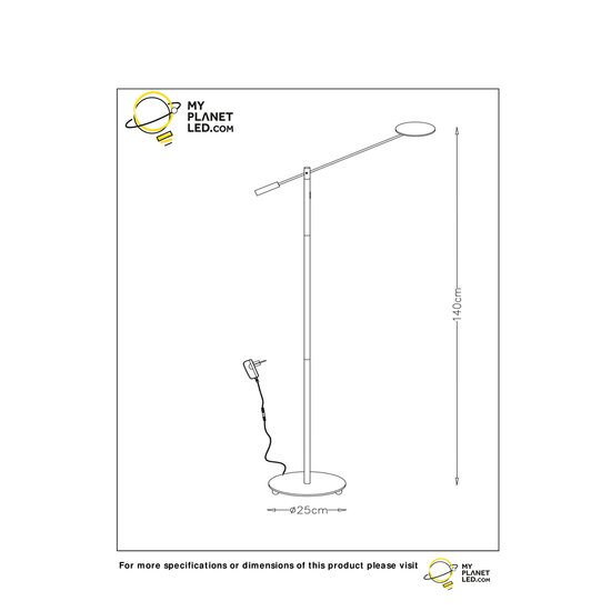 Liseuse noire sur pied LED dimmable 1x9W 3000K