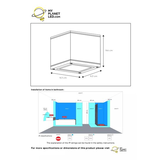 Spot de plafond carré étanche 9 cm GU10 IP65 blanc