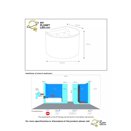 Spot mural noir étanche rond 7W 2700K IP54