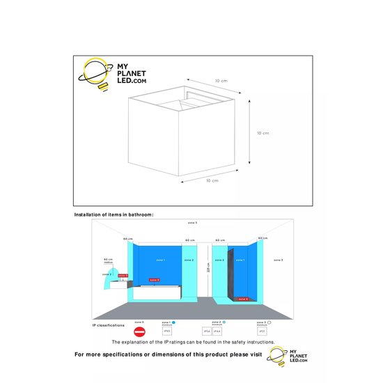 Waterproof black wall spot square 7W 2700K IP54