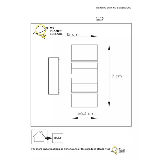 Up down verlichting buiten LED zwart, chroom