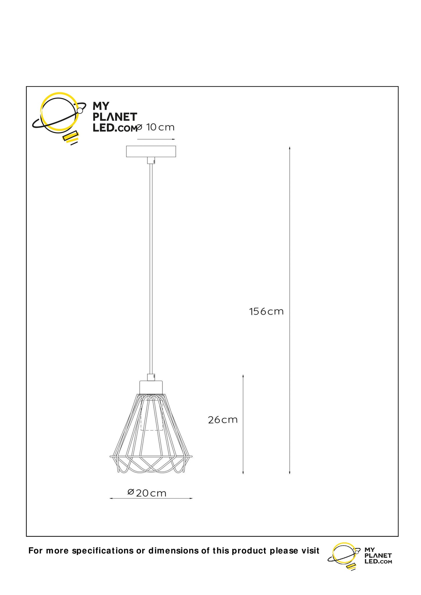 Lampe suspendue fil blanc ou noir 20cm ou 32cm E27 Myplanetled