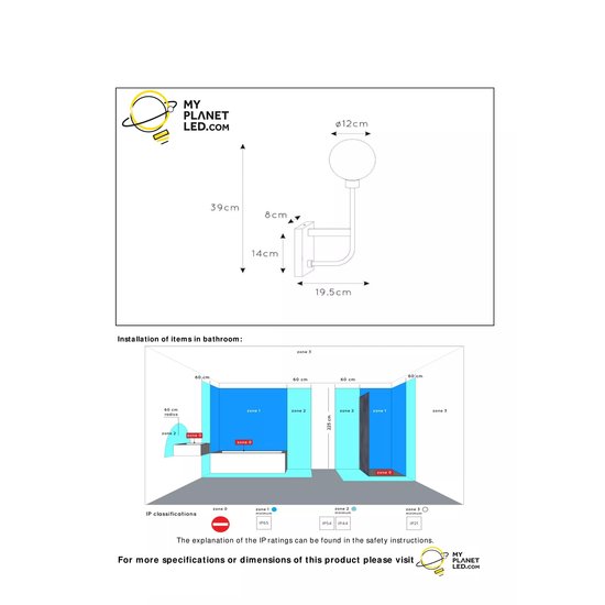 Applique noire sphérique classique G9 IP44 salle de bain grande