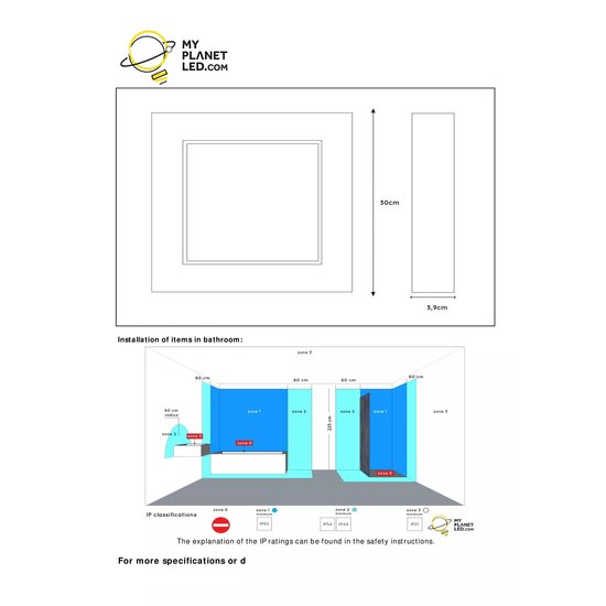 Plafonnier étanche 30cm carré blanc dim 30W 3000K IP44