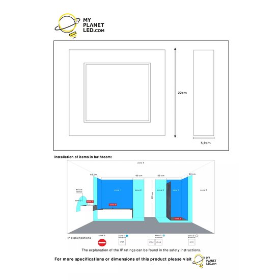 Waterproof ceiling lamp 22cm square white dim 20W 3000K IP44