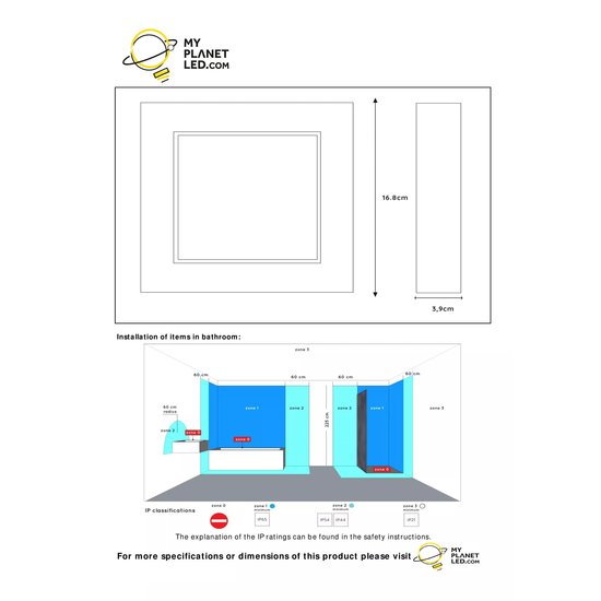 Waterproof ceiling lamp 16.8cm square white dim 15W 3000K IP44